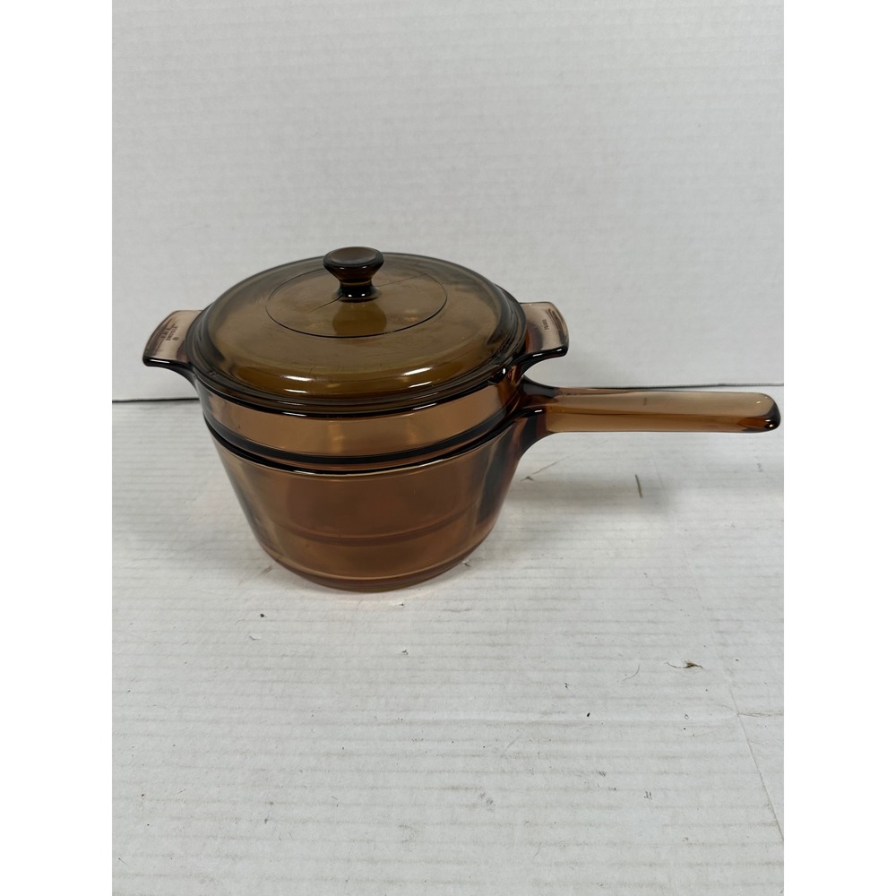 Visions by Corning Amber Glass Double Boiler Set V-1.5-B 1.5L France 3 Piece